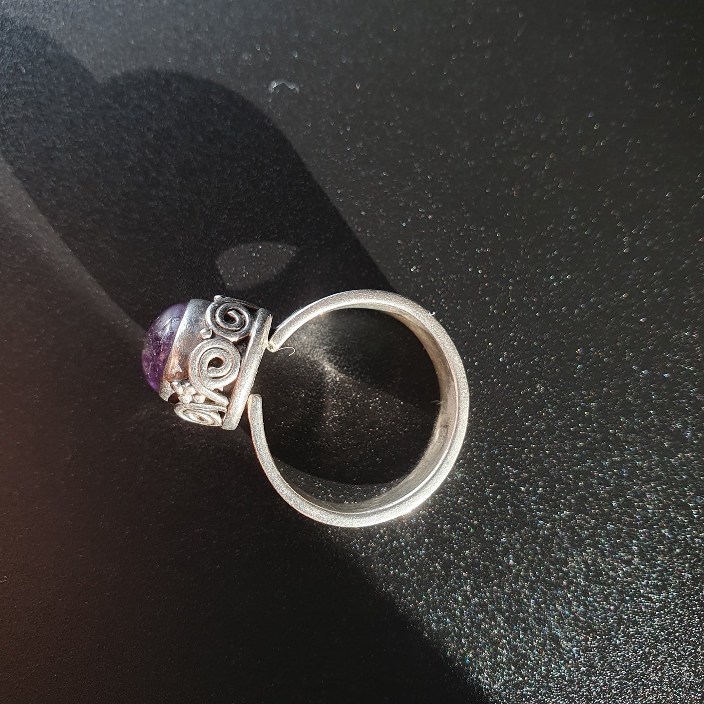 Silver ring with amethyst gemstone signed vintage handmade jewelry