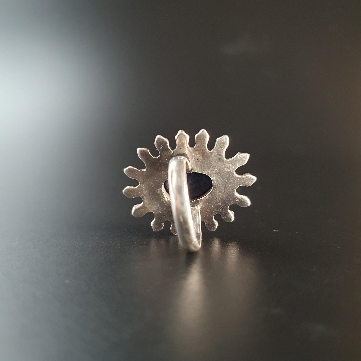Sapphire Ring,Silver Statement Jewellery, Unique Gifts, Star Ring, Faceted Vintage Regal Filigree Ring, Celestial Sun,Boho-chic, 925, UK R