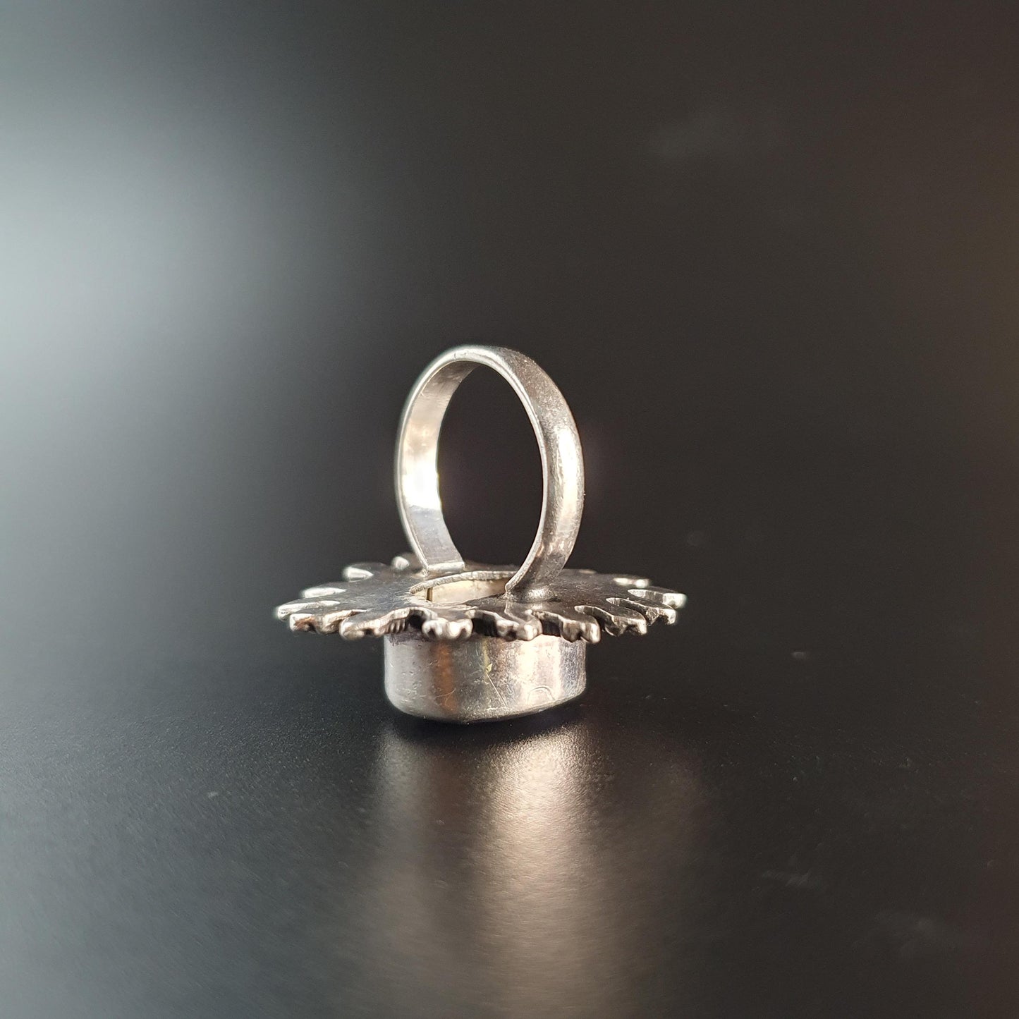 Sapphire Ring,Silver Statement Jewellery, Unique Gifts, Star Ring, Faceted Vintage Regal Filigree Ring, Celestial Sun,Boho-chic, 925, UK R