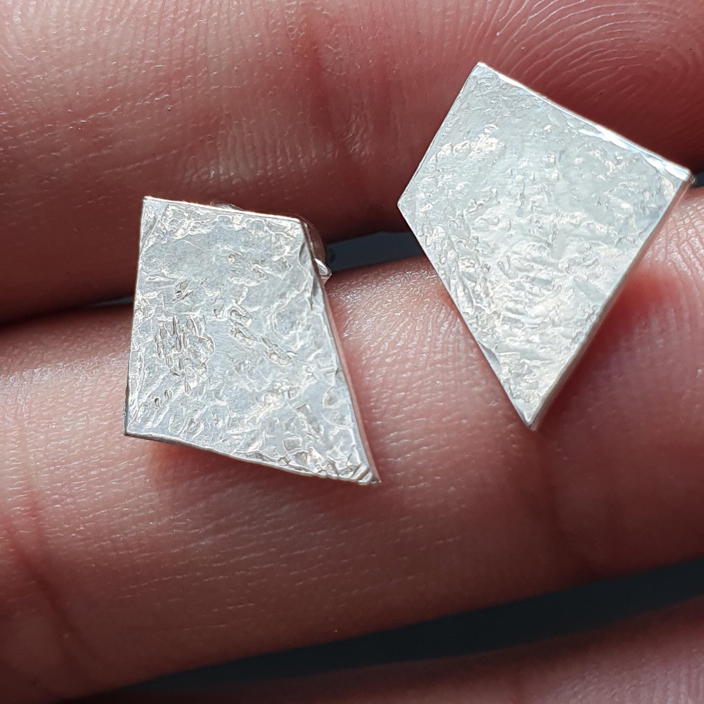 Rhombus shape Geometric stud earrings, 925,silver,hammered frosted finish, contemporary versatile gifts,unique jewelry, formal,modern, studs