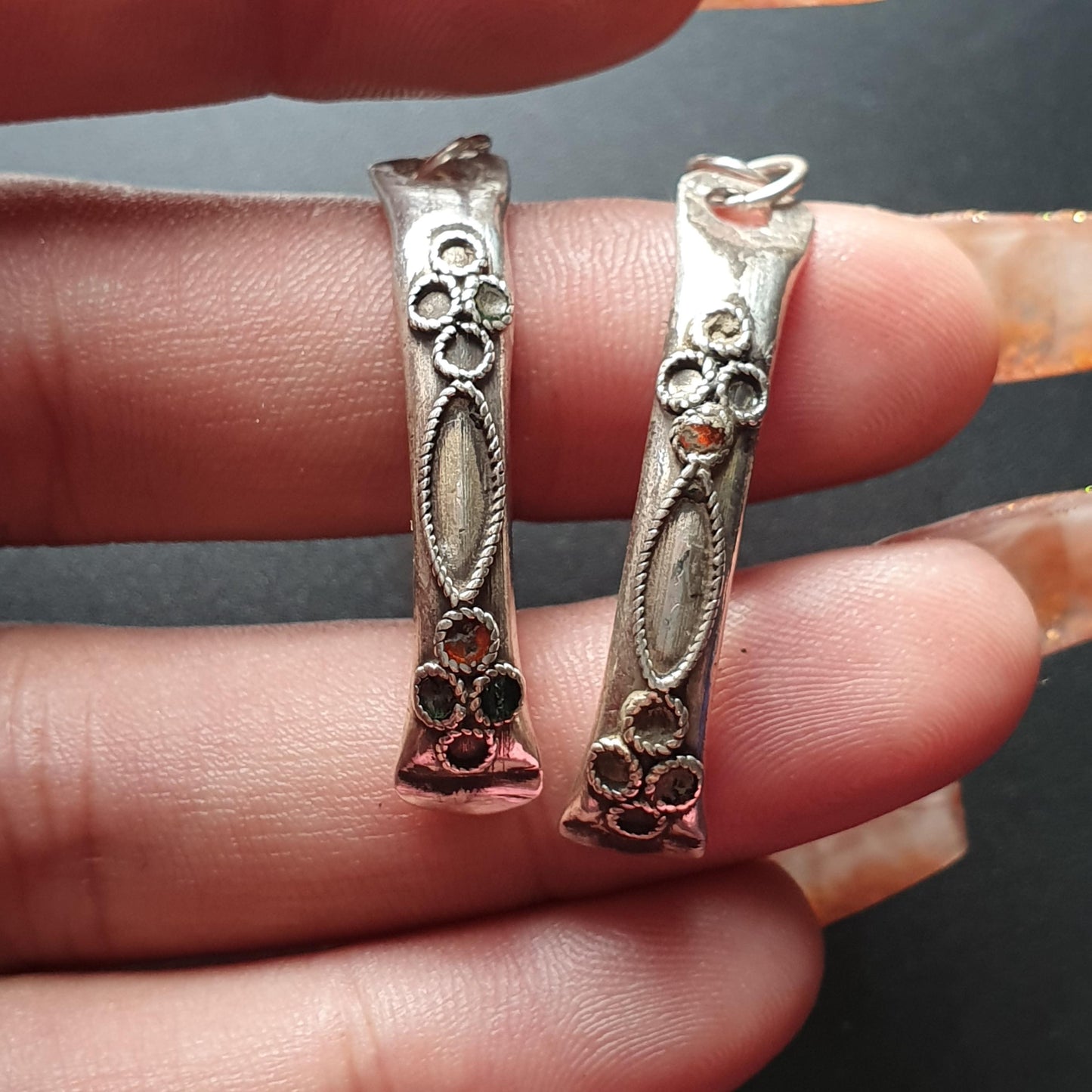 Vintage-Style Curved Silver Dangle Earrings with Intricate Floral Detailing, Indian Ethnic Jewelry, Unique Gifts Dangle Drop Long Earrings