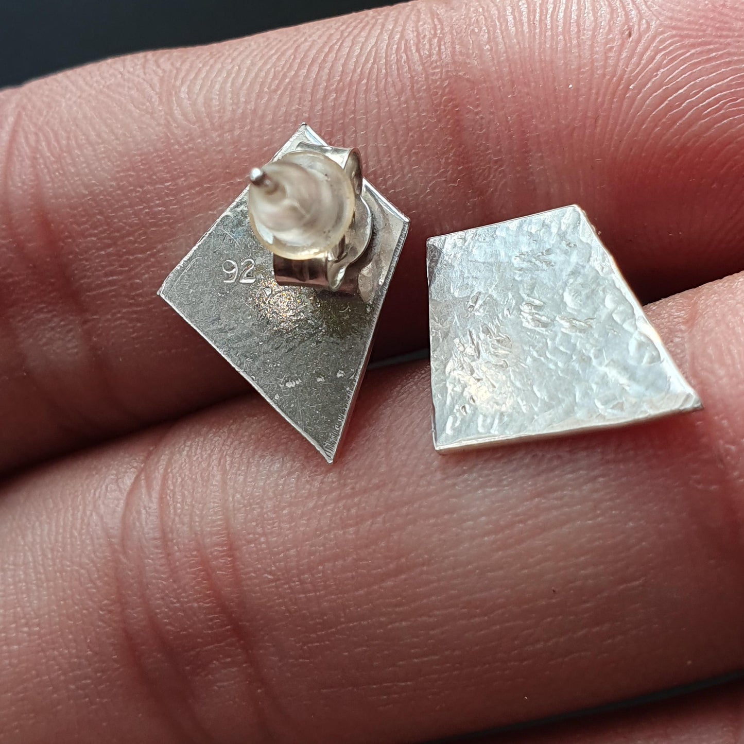Rhombus shape Geometric stud earrings, 925,silver,hammered frosted finish, contemporary versatile gifts,unique jewelry, formal,modern, studs