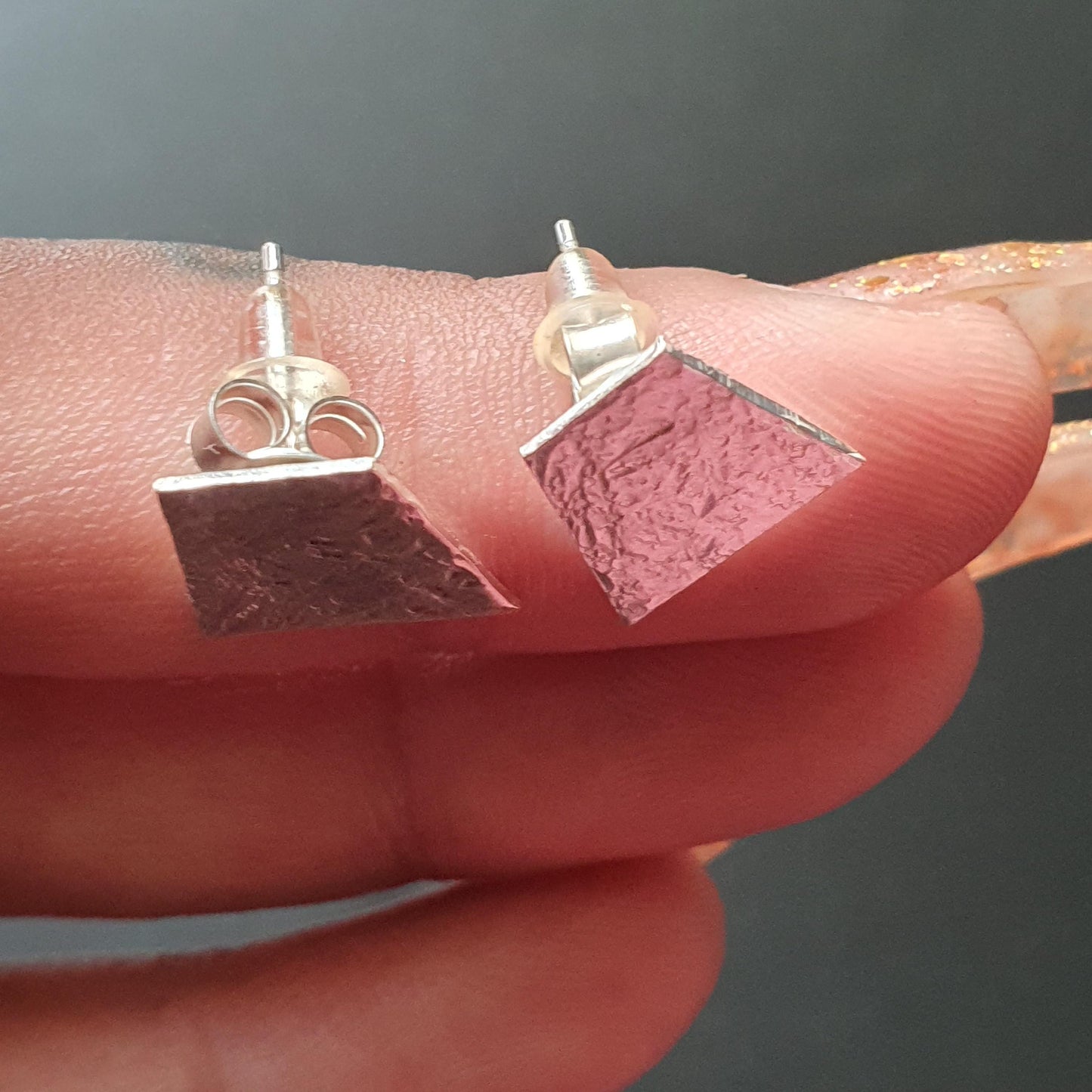 Rhombus shape Geometric stud earrings, 925,silver,hammered frosted finish, contemporary versatile gifts,unique jewelry, formal,modern, studs