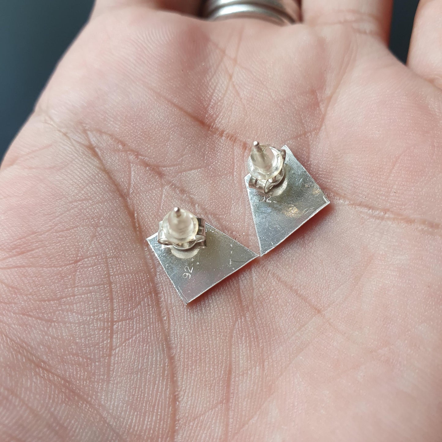 Rhombus shape Geometric stud earrings, 925,silver,hammered frosted finish, contemporary versatile gifts,unique jewelry, formal,modern, studs
