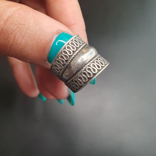 Sterling Silver Bali Rope Band Ring,Chunky Cigar Design, Viking Celtic Witch,Inverted Loop Doom,Indian Tribal Biker Ring,Gifts ,Holiday 925