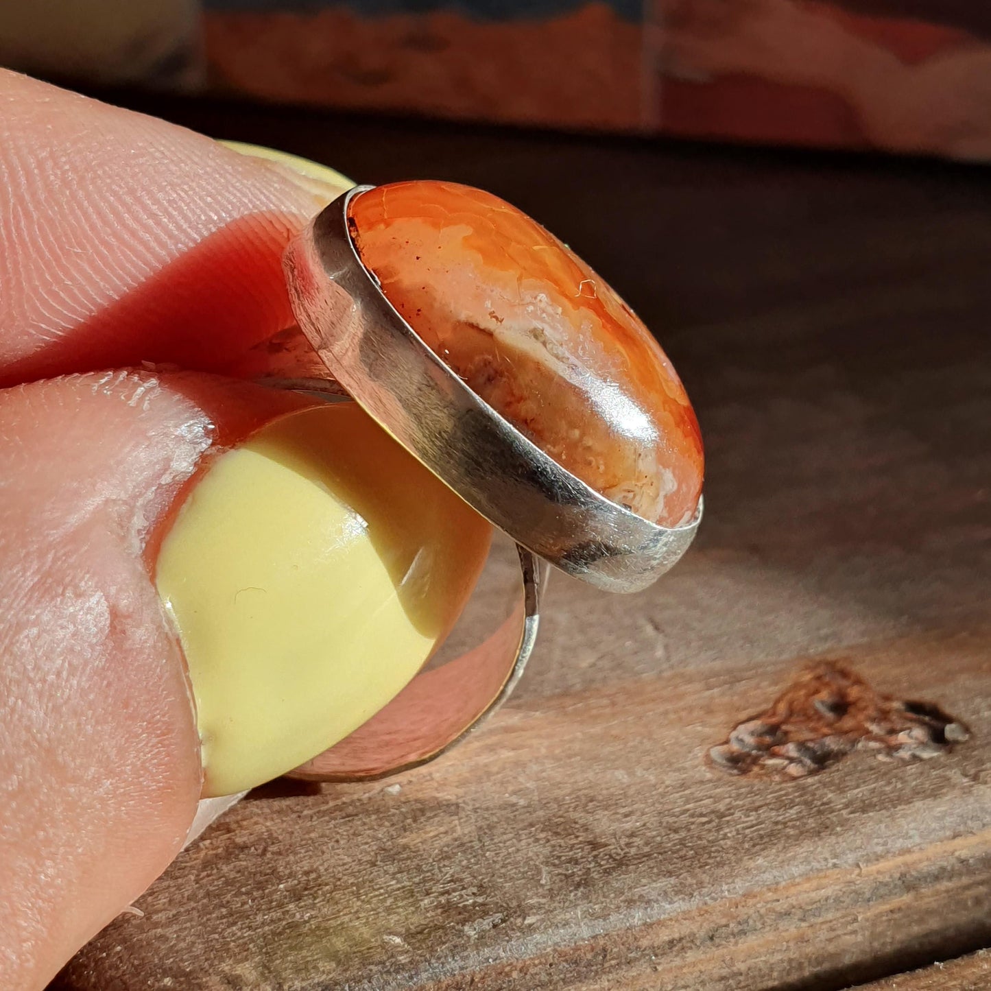 Handmade silver ring, sterling 925,carnelian droozy,M, vintage condition, preloved gifts,unique burnt orange red gemstone, rings, jewellery