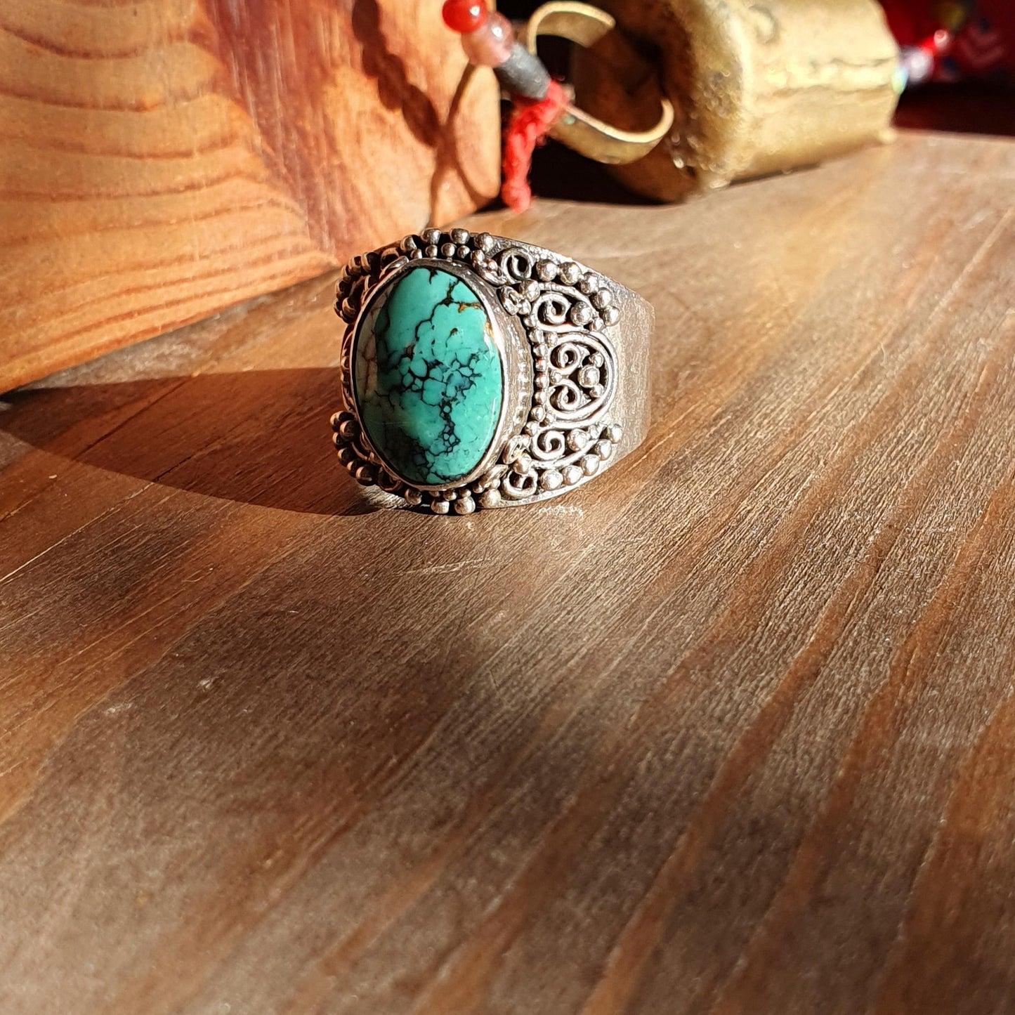 Ring,Vintage,Turquoise,Chunky,Sterling Silver,Suarti,Nepalese Tibetan Style,Antique,Statement,Unisex,Gifts, Filigree,Jewellery, UK T,925,