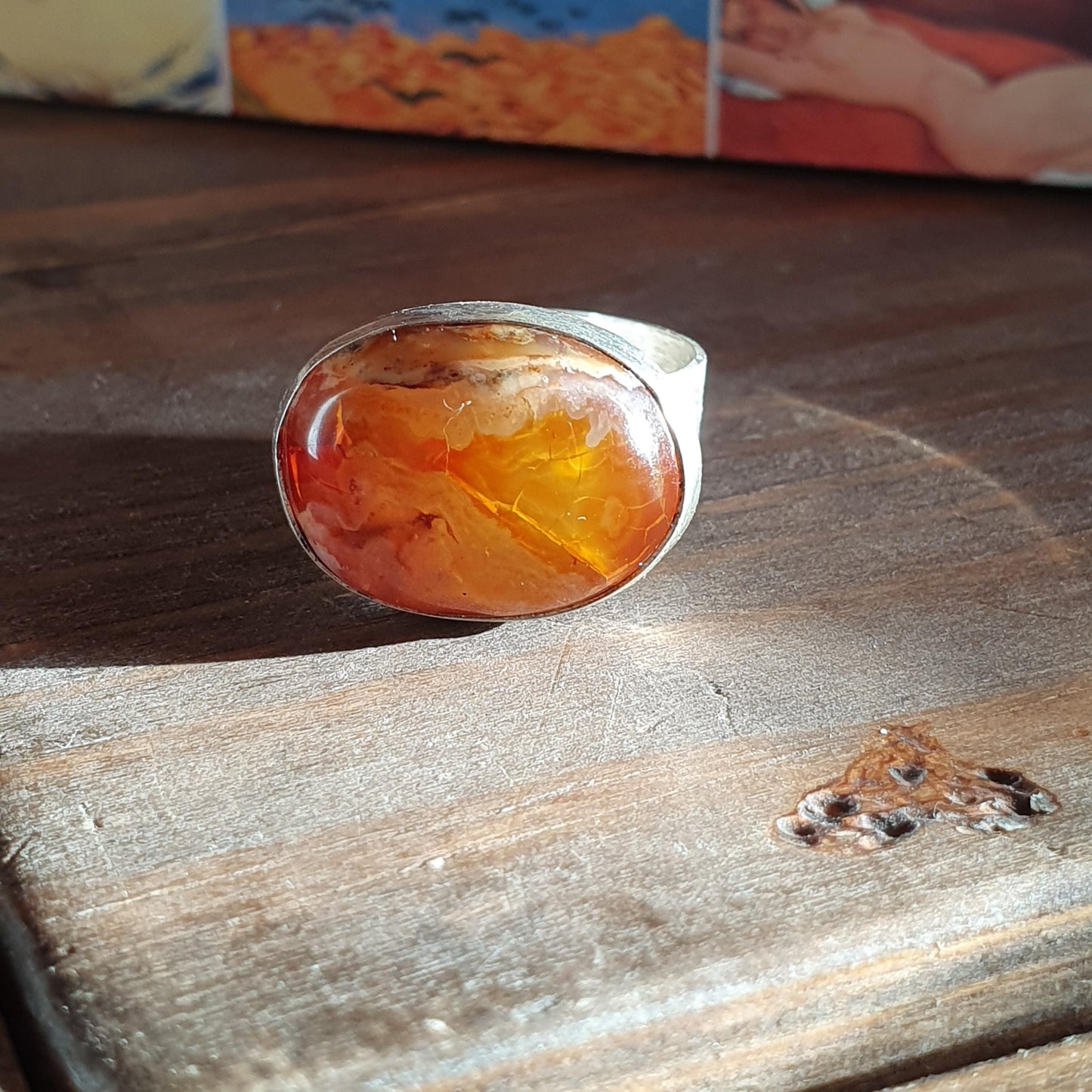 Handmade silver ring, sterling 925,carnelian droozy,M, vintage condition, preloved gifts,unique burnt orange red gemstone, rings, jewellery