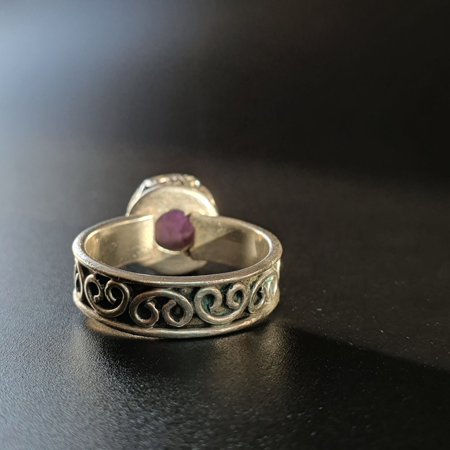 Silver ring with amethyst gemstone signed vintage handmade jewelry