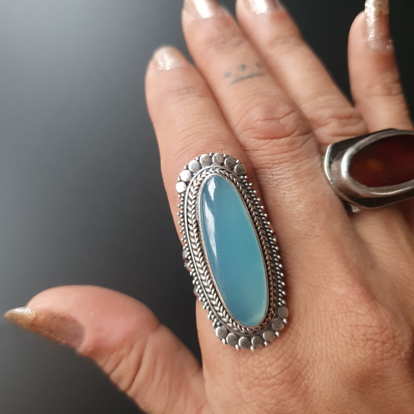 Blue chalcedony,  ring, sterling silver,  gifts
