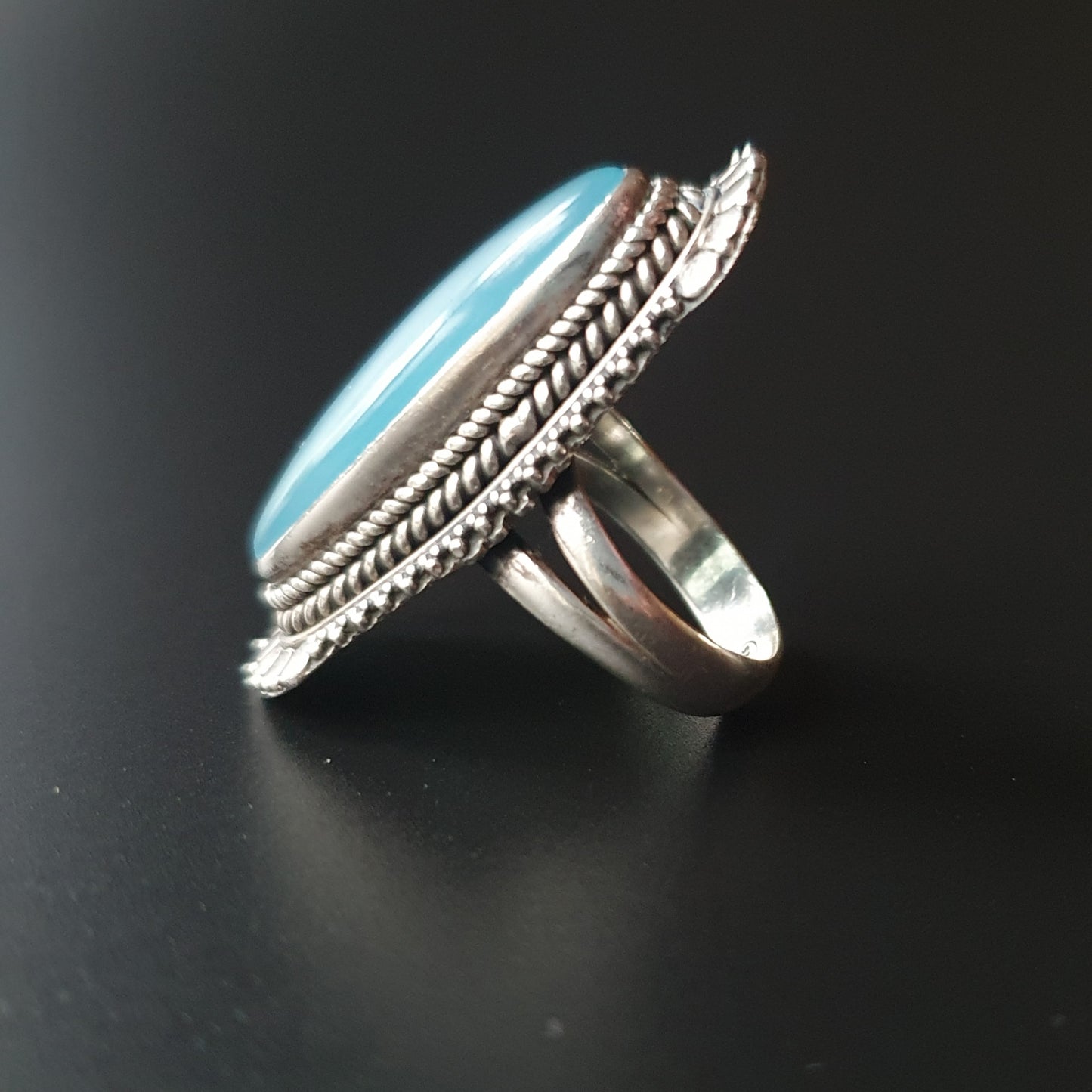 Blue chalcedony,  ring, sterling silver,  gifts