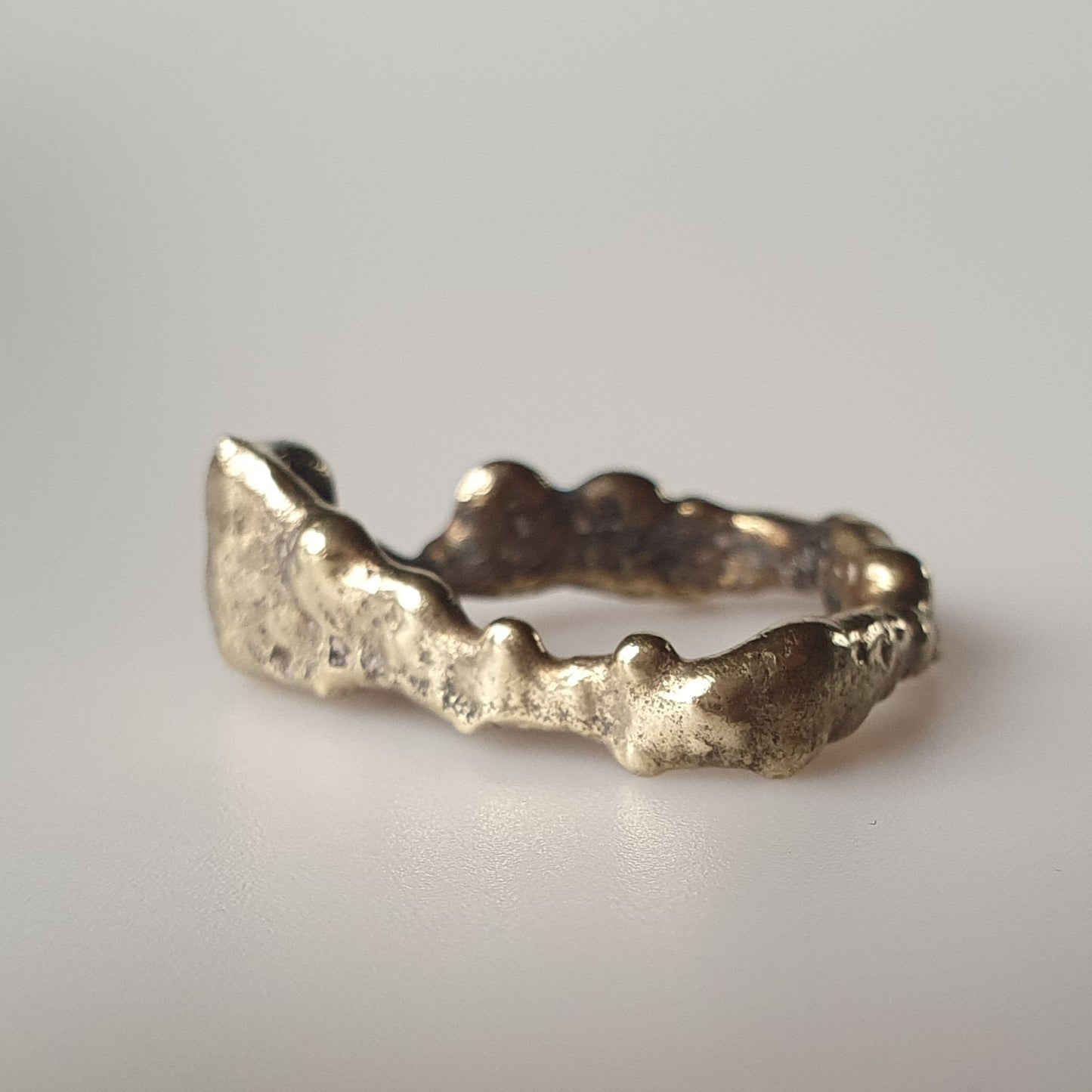 18 ct gold ring on silver,Ring, vintage, handmade, unique, statement, industrial historical, medieval, relics, sterling silver, stackable, brutalist,designer, unusual