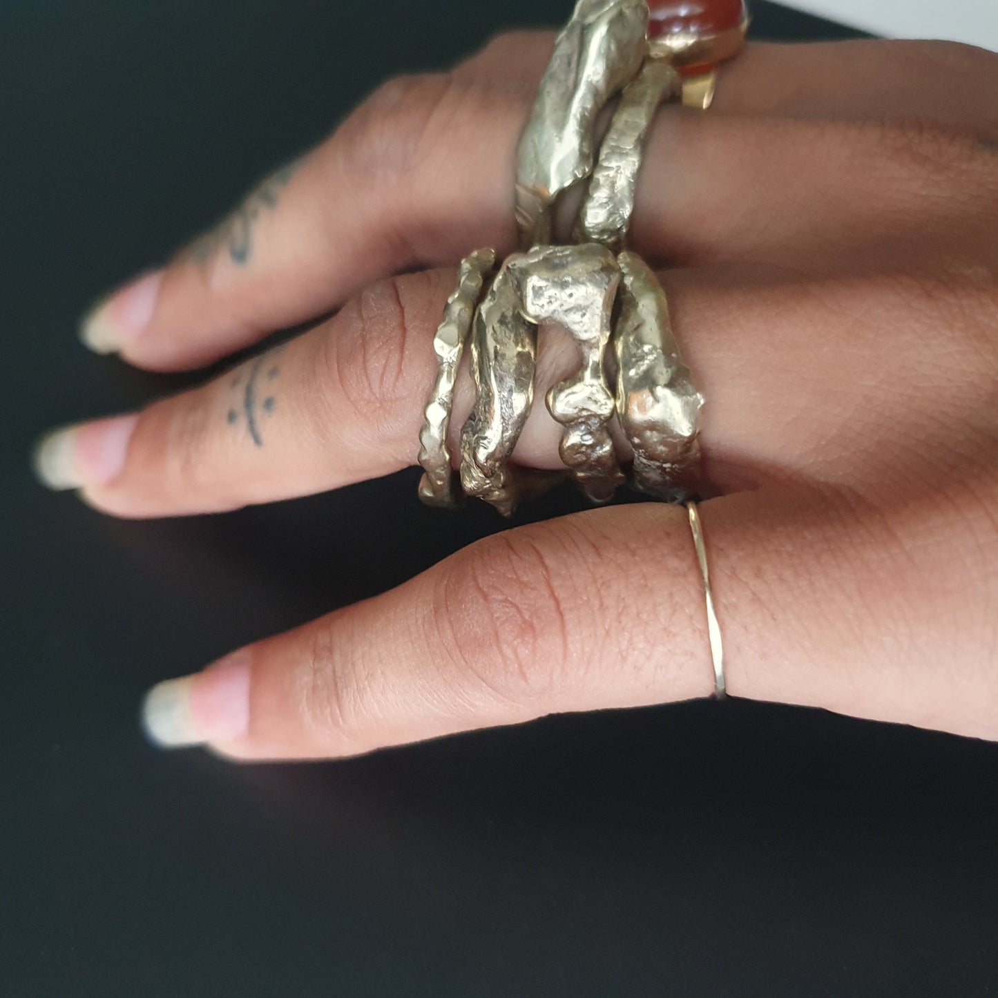 18 ct gold ring on silver,Ring, vintage, handmade, unique, statement, industrial historical, medieval, relics, sterling silver, stackable, brutalist,designer, unusual