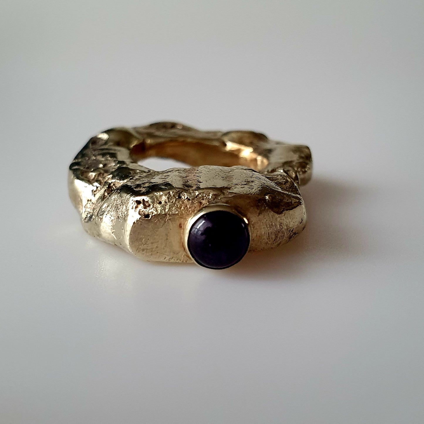 18ct gold plated ring on silver,Vintage ring, handmade, statement ring, sterling silver, unique, unusual, rare, designer, brutalist, minimalist, punk, amethyst gemstone