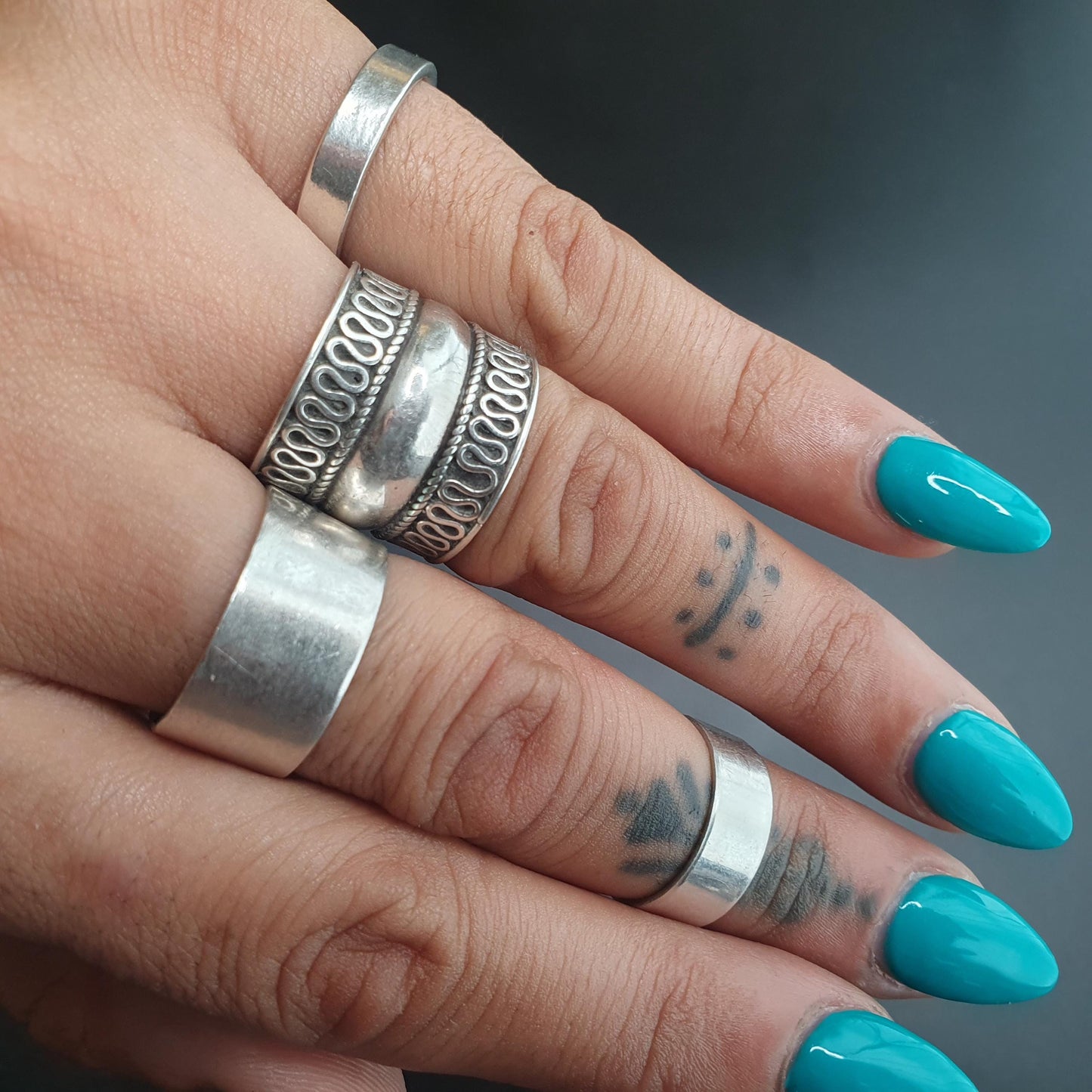 Sterling Silver Bali Rope Band Ring,Chunky Cigar Design, Viking Celtic Witch,Inverted Loop Doom,Indian Tribal Biker Ring,Gifts ,Holiday 925