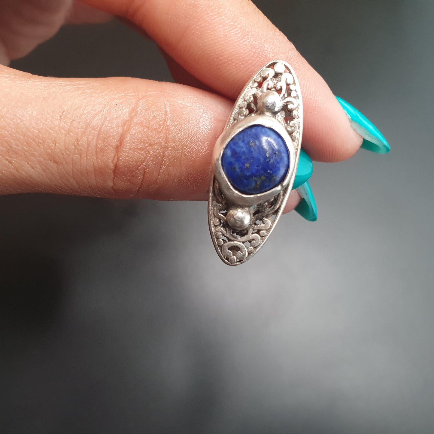 Eye ring, Sterling Silver Lapis Lazuli Deep Sea Blue Ring,Filigree Design, Upcycled Jewellery, Recycled Silver, Bold Unique Rare Design, 925