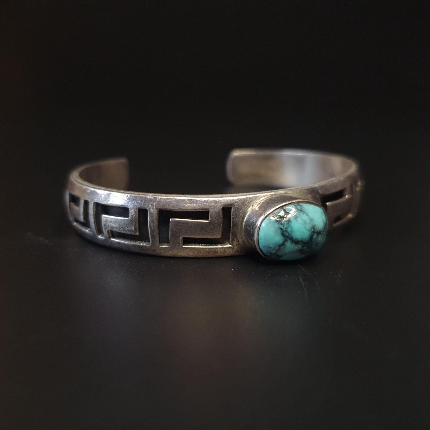 Turquoise bangle,cuff bracelet, Greek style key cut sterling silver jewellery, adjustable cuff bracelet, 925,Boho-chic, stackable statement