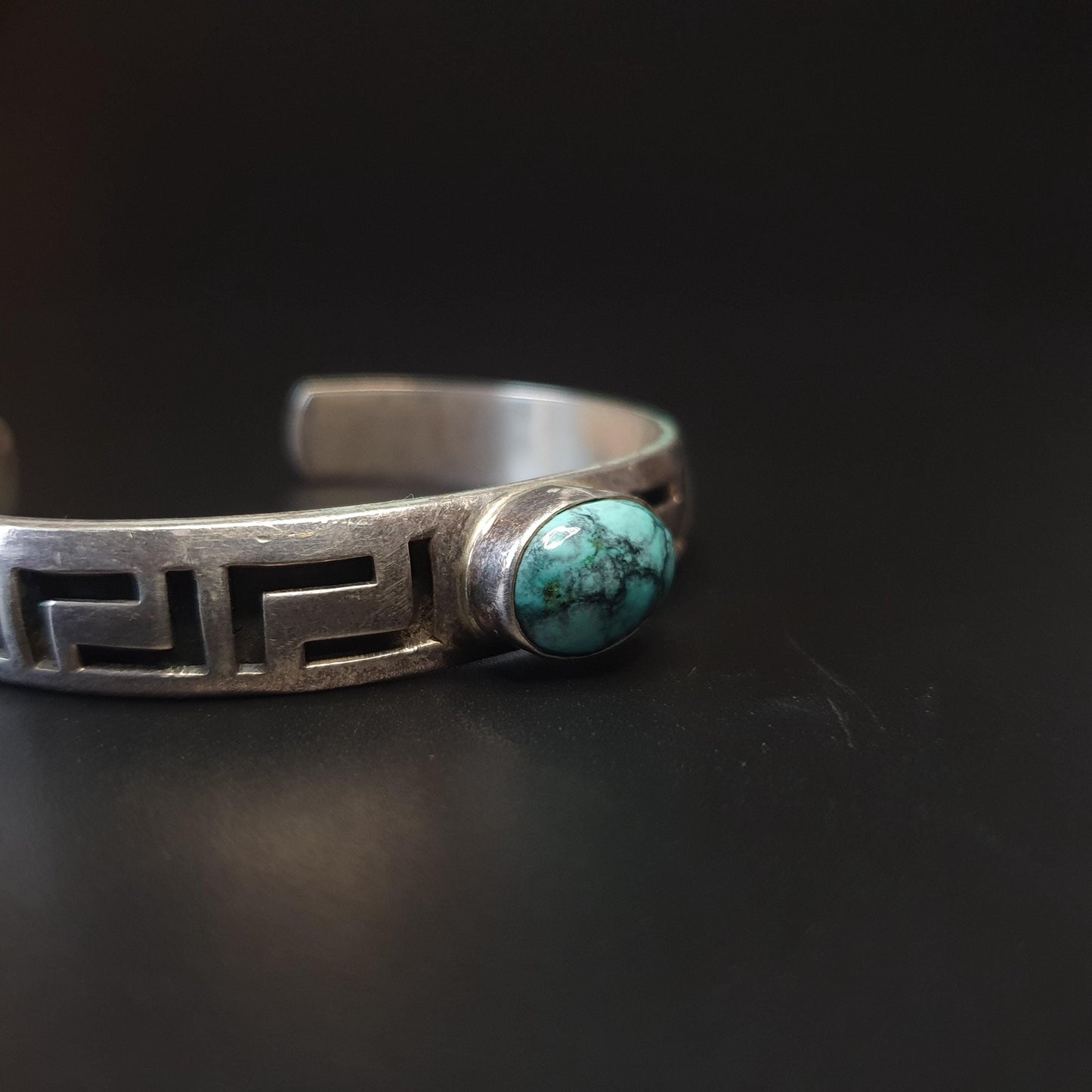 Turquoise bangle,cuff bracelet, Greek style key cut sterling silver jewellery, adjustable cuff bracelet, 925,Boho-chic, stackable statement