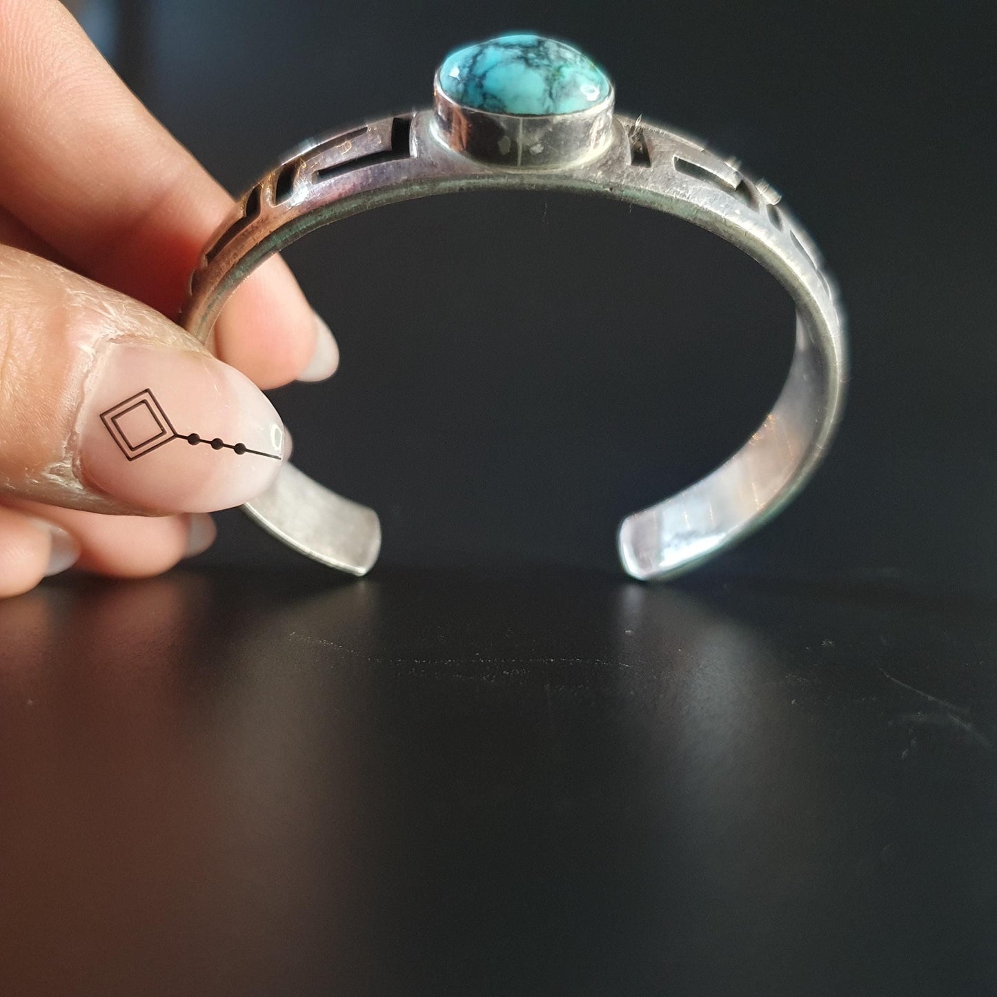 Turquoise bangle,cuff bracelet, Greek style key cut sterling silver jewellery, adjustable cuff bracelet, 925,Boho-chic, stackable statement