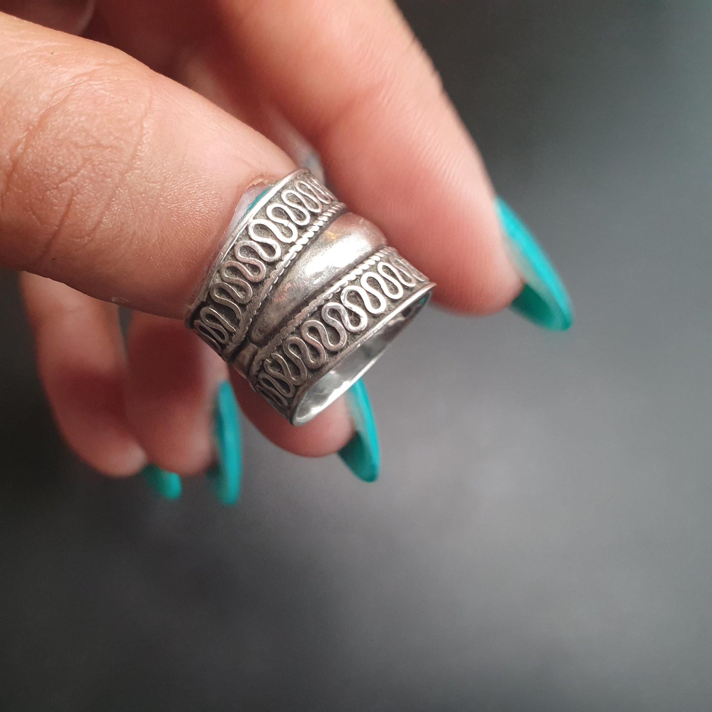 Sterling Silver Bali Rope Band Ring,Chunky Cigar Design, Viking Celtic Witch,Inverted Loop Doom,Indian Tribal Biker Ring,Gifts ,Holiday 925