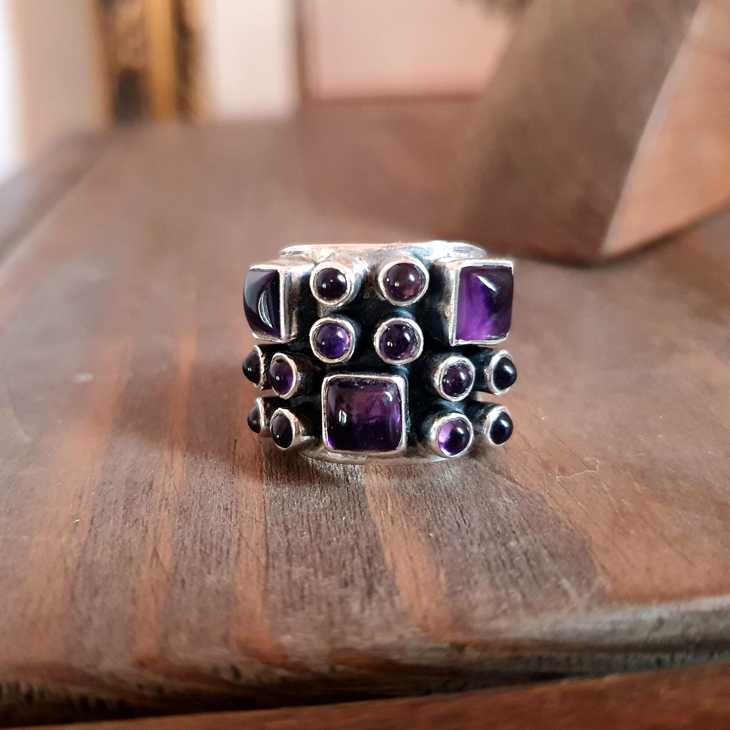 Stunning Multi-stone Amethyst Gemstone Ring In Sterling Silver, Chunky Jewellery, Unique Handcrafted Gift's, 925,K,Deep Purple Gemstone Ring