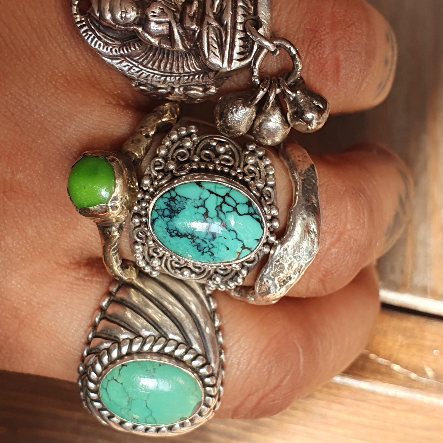 Ring,Vintage,Turquoise,Chunky,Sterling Silver,Suarti,Nepalese Tibetan Style,Antique,Statement,Unisex,Gifts, Filigree,Jewellery, UK T,925,