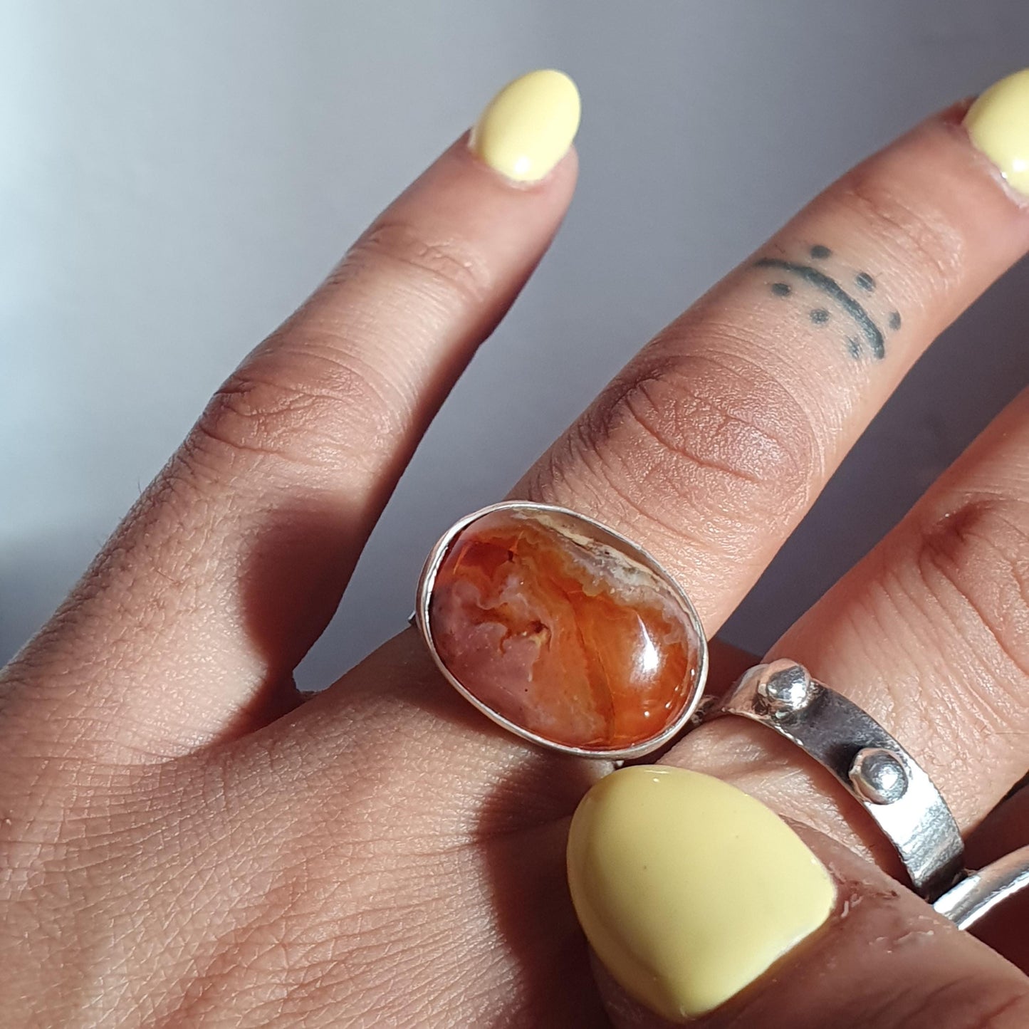 Handmade silver ring, sterling 925,carnelian droozy,M, vintage condition, preloved gifts,unique burnt orange red gemstone, rings, jewellery