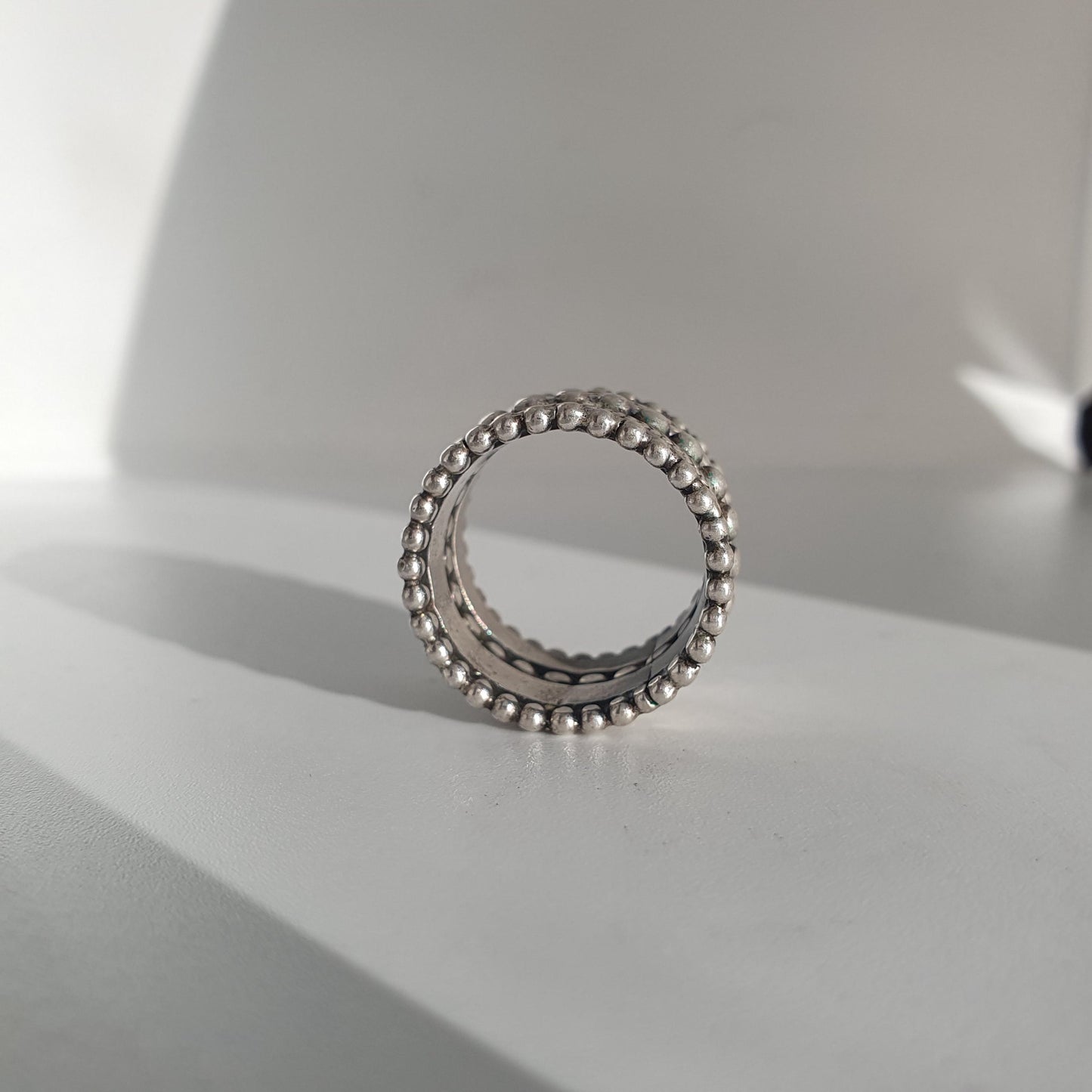 Studded Statement Ring in Solid Sterling Silver, Beaded Circular Oversized Thumb Rings,Handmade Jewelry Vintage Preloved Condition, 925 Gift