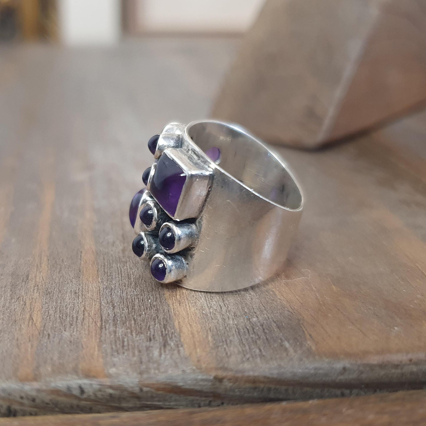 Stunning Multi-stone Amethyst Gemstone Ring In Sterling Silver, Chunky Jewellery, Unique Handcrafted Gift's, 925,K,Deep Purple Gemstone Ring