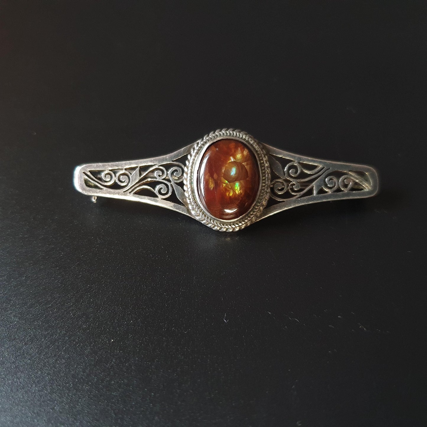 Stunning statement brooch, fire agate gemstones, ethereal colours, multi use jewellery, handmade vintage sterling silver jewellery, gifts