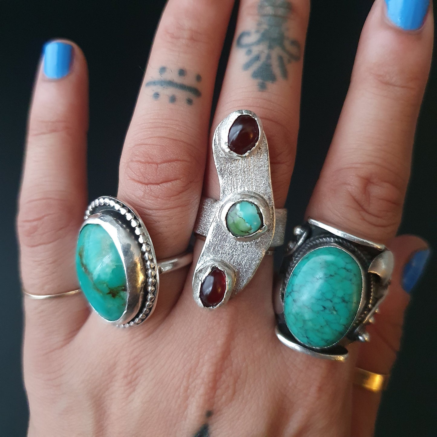 Handmade gifts,  unique gifts, Sterling silver ring, jewelry, rings, Multi-stone rings, abstract quirky designer ring, turquoise gemstone,