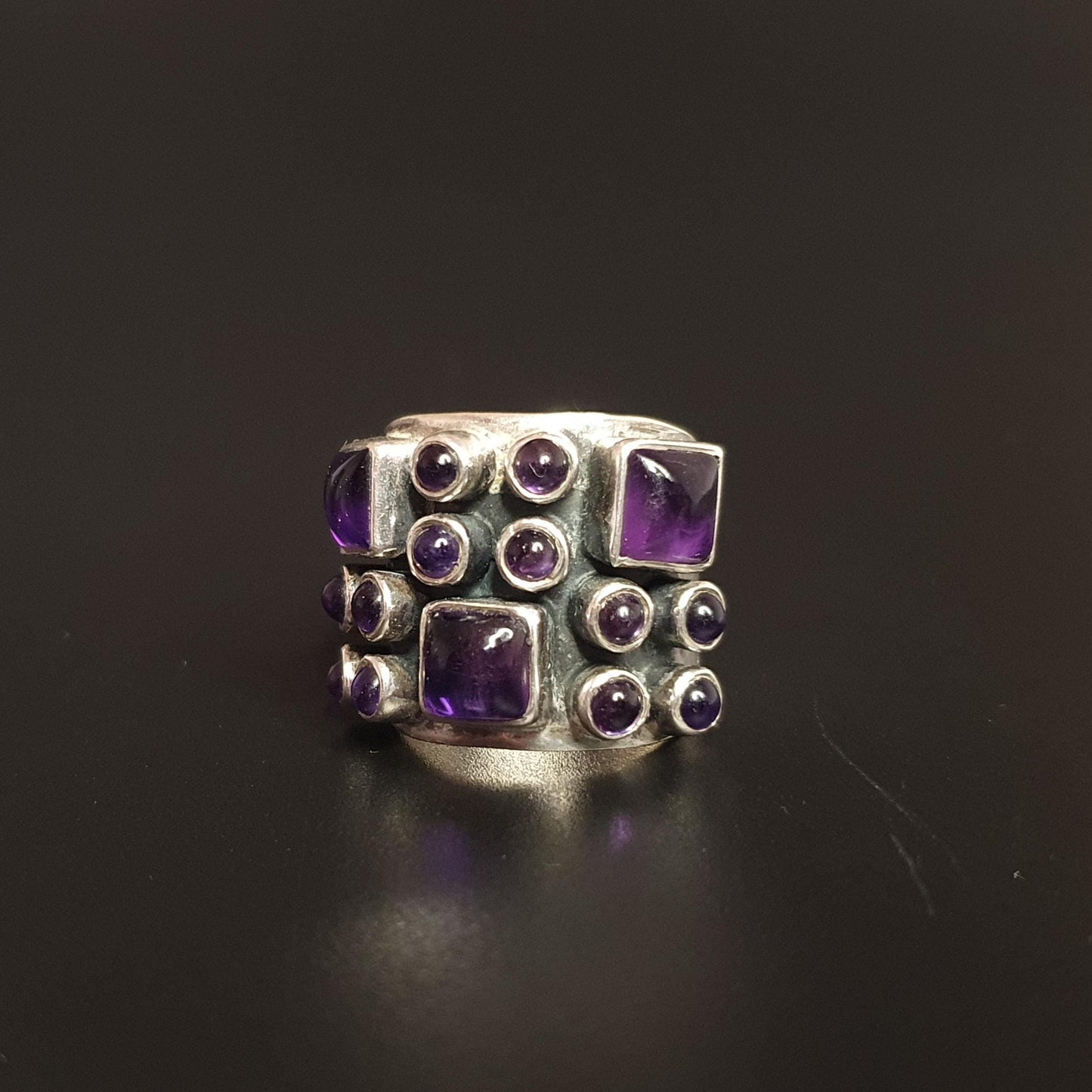 Stunning Multi-stone Amethyst Gemstone Ring In Sterling Silver, Chunky Jewellery, Unique Handcrafted Gift's, 925,K,Deep Purple Gemstone Ring