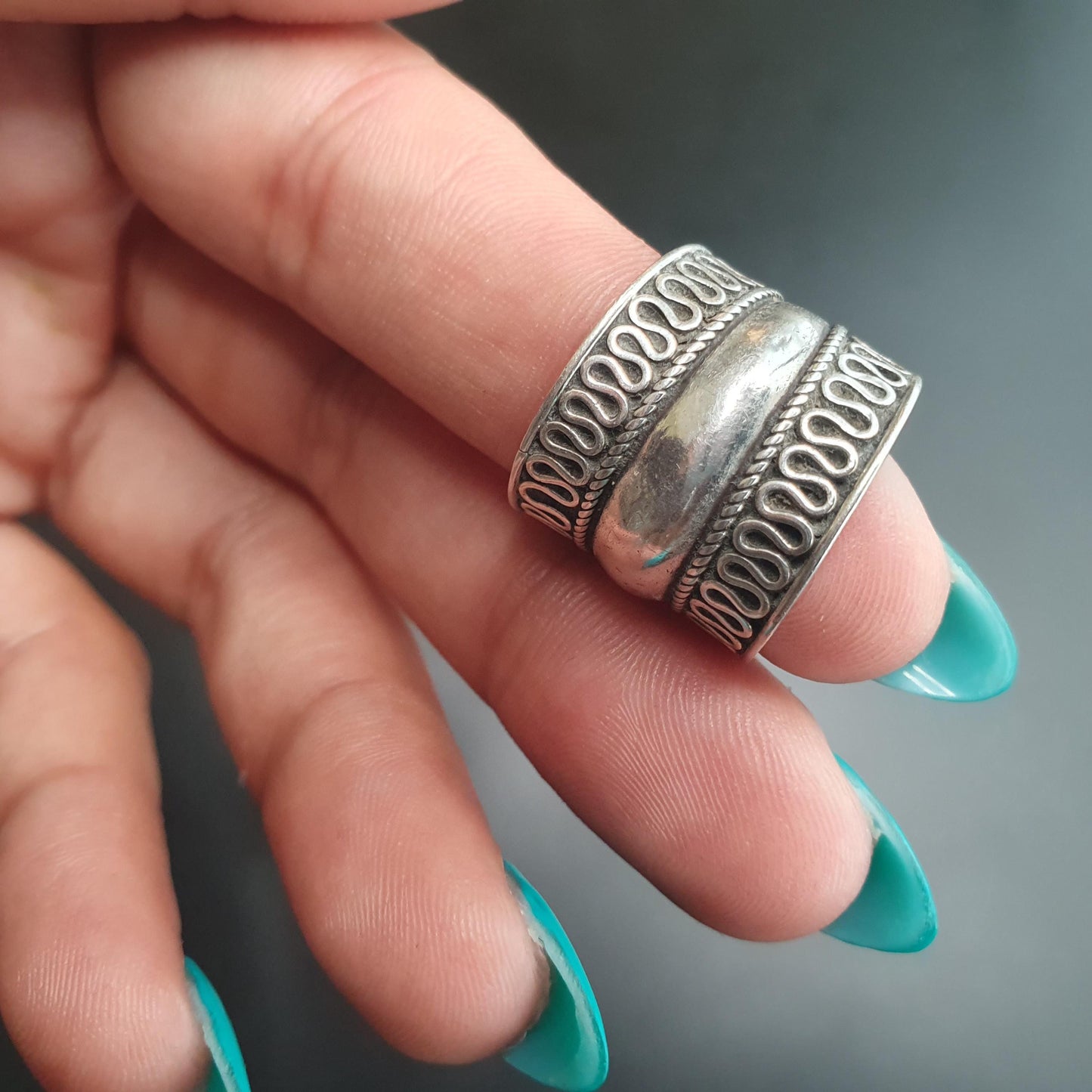 Sterling Silver Bali Rope Band Ring,Chunky Cigar Design, Viking Celtic Witch,Inverted Loop Doom,Indian Tribal Biker Ring,Gifts ,Holiday 925