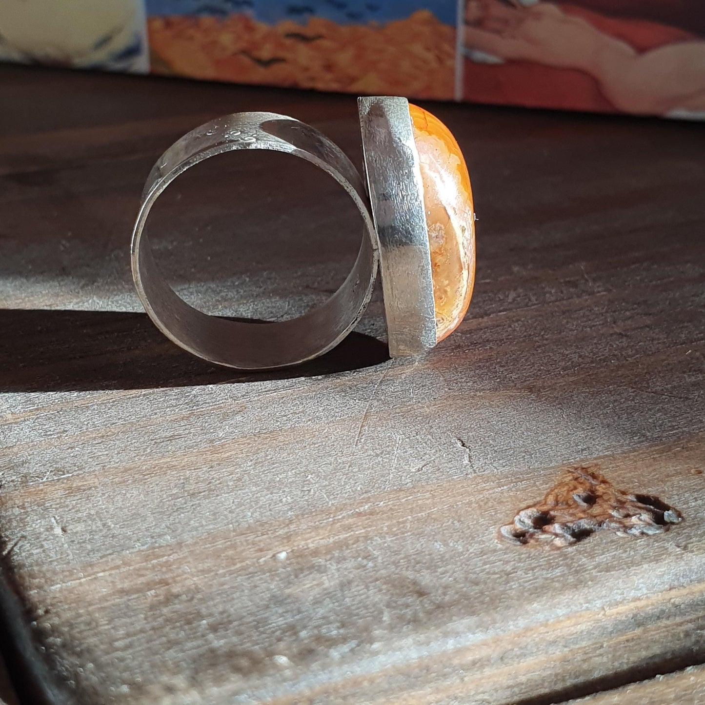 Handmade silver ring, sterling 925,carnelian droozy,M, vintage condition, preloved gifts,unique burnt orange red gemstone, rings, jewellery