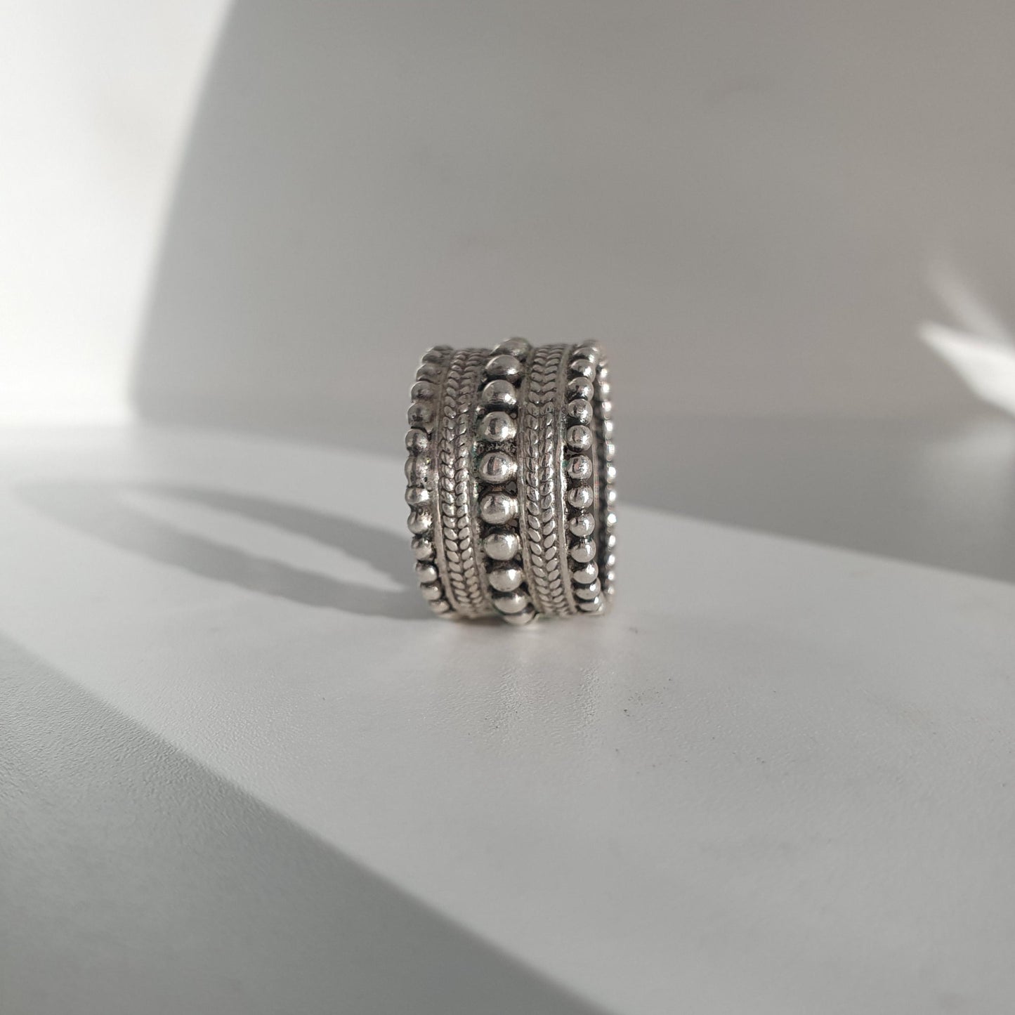 Studded Statement Ring in Solid Sterling Silver, Beaded Circular Oversized Thumb Rings,Handmade Jewelry Vintage Preloved Condition, 925 Gift