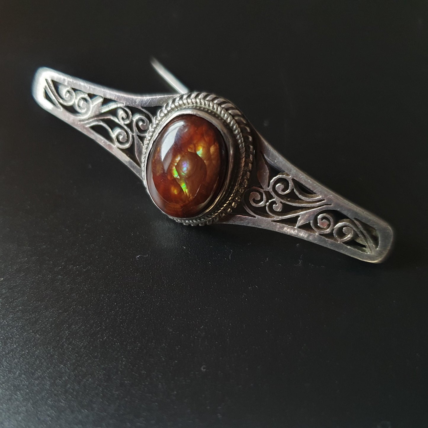 Stunning statement brooch, fire agate gemstones, ethereal colours, multi use jewellery, handmade vintage sterling silver jewellery, gifts