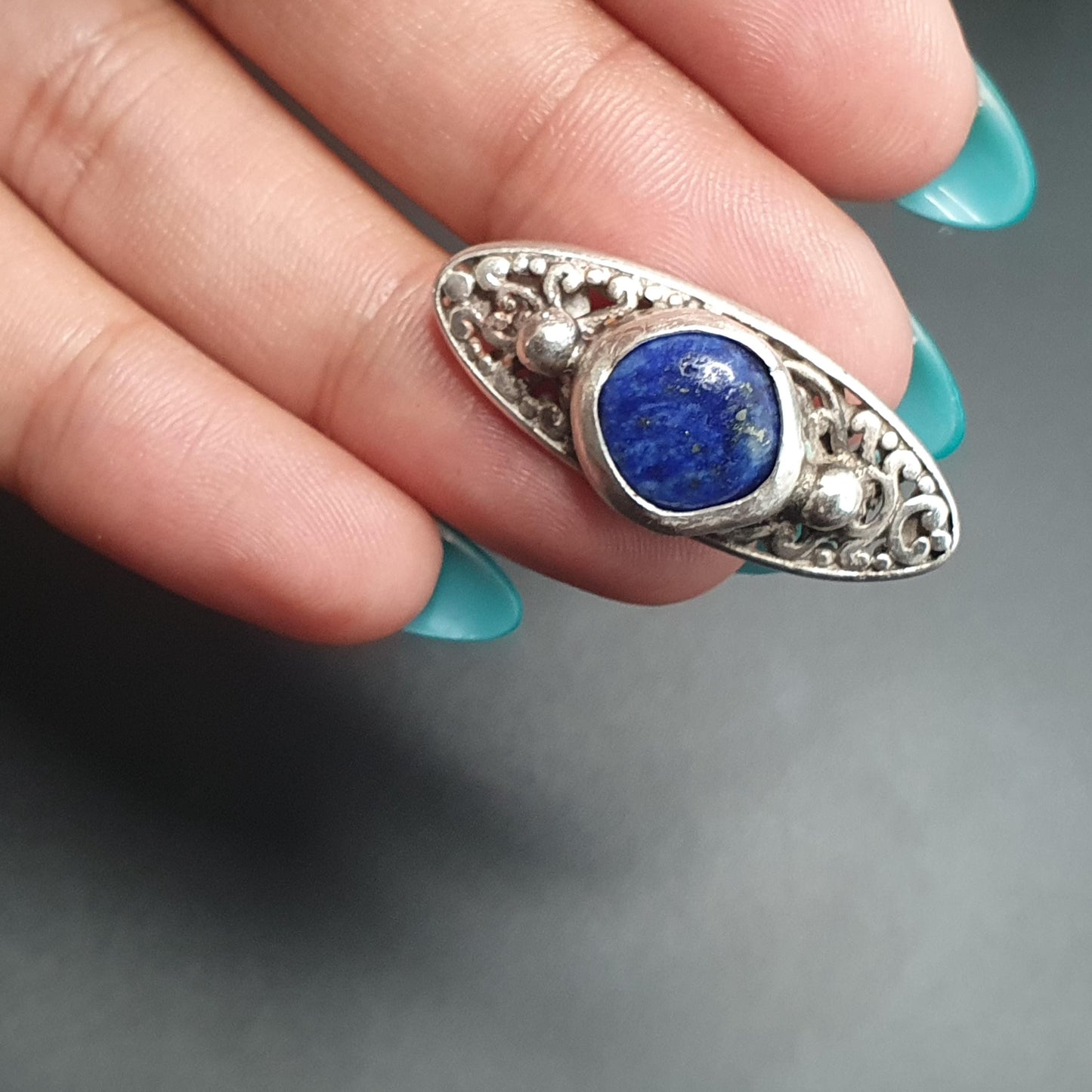 Eye ring, Sterling Silver Lapis Lazuli Deep Sea Blue Ring,Filigree Design, Upcycled Jewellery, Recycled Silver, Bold Unique Rare Design, 925