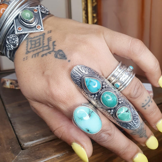 Turquoise Ring, Oval Ring Unisex, Unique Charming Chunky Oversized Gemstone Rings,Navajo Southwest Style, Boho,Metaphysical Properties,925