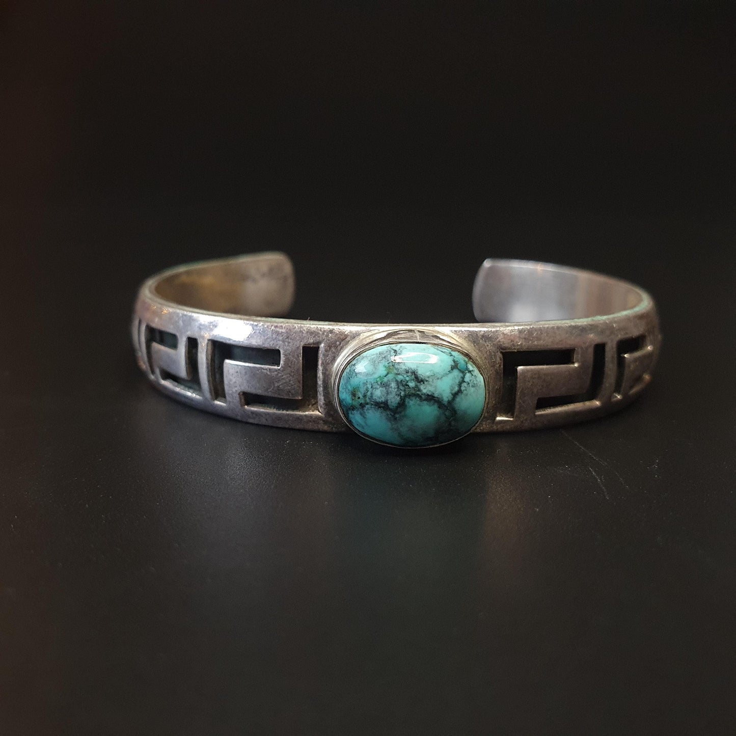 Turquoise bangle,cuff bracelet, Greek style key cut sterling silver jewellery, adjustable cuff bracelet, 925,Boho-chic, stackable statement