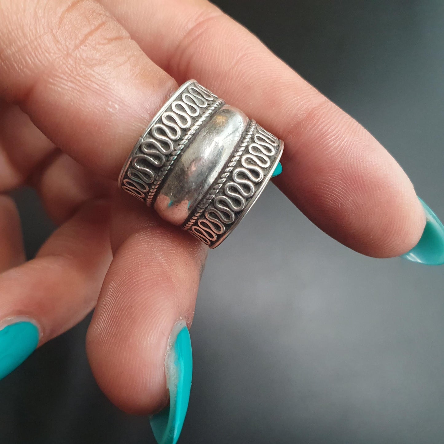 Sterling Silver Bali Rope Band Ring,Chunky Cigar Design, Viking Celtic Witch,Inverted Loop Doom,Indian Tribal Biker Ring,Gifts ,Holiday 925