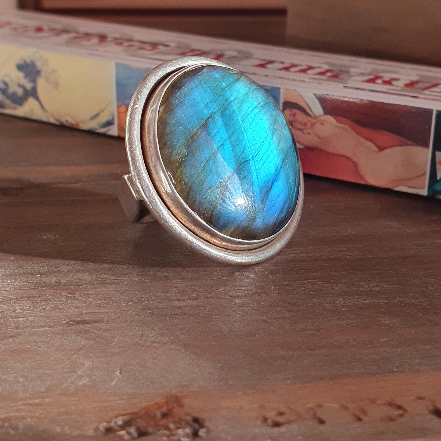 Oversized Labrodite Ring, chunky Unisex Jewellery, Vintage Antique Classic Gifts,L1/2, Large Gemstone,Aquarius Birthstone,mother's day gifts