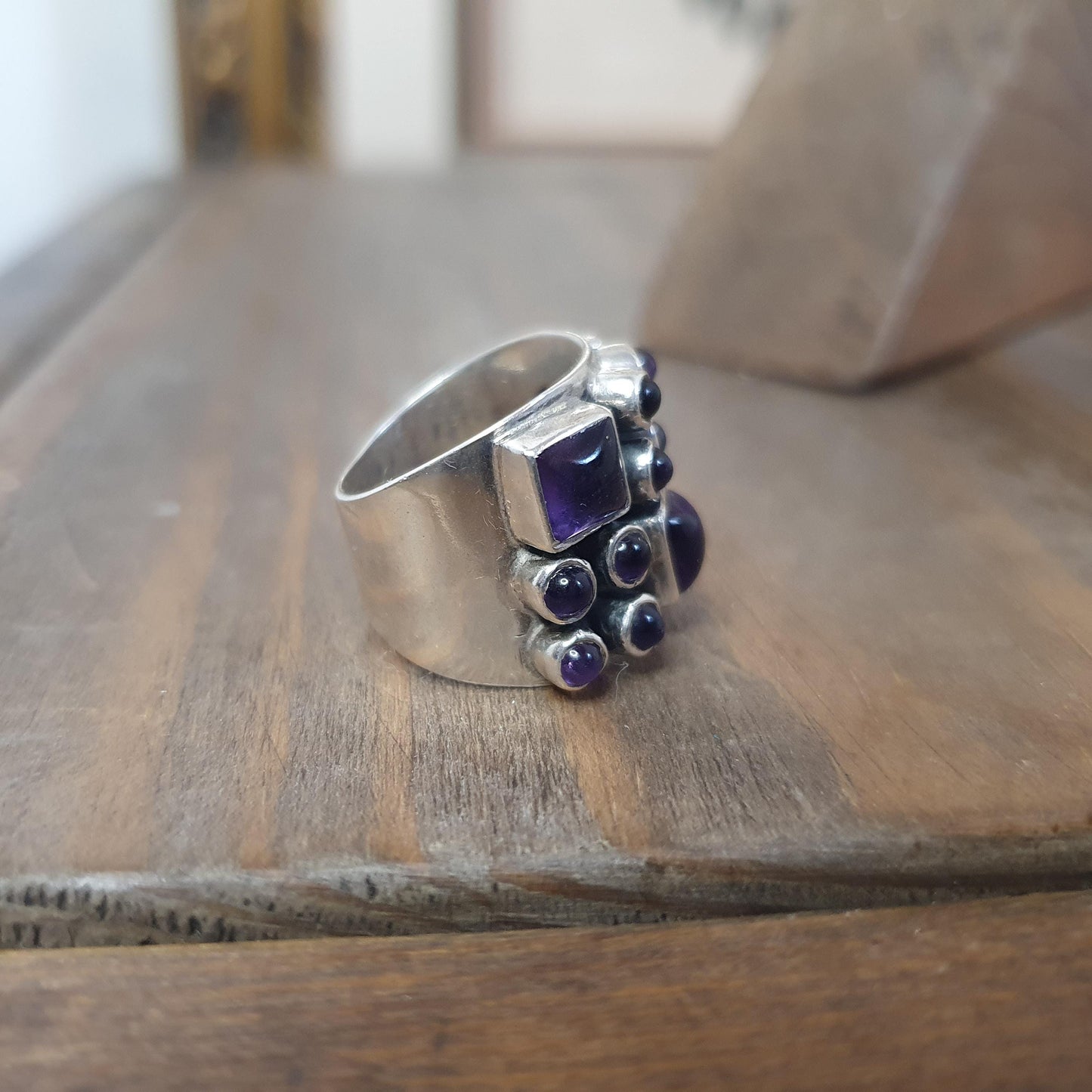 Stunning Multi-stone Amethyst Gemstone Ring In Sterling Silver, Chunky Jewellery, Unique Handcrafted Gift's, 925,K,Deep Purple Gemstone Ring