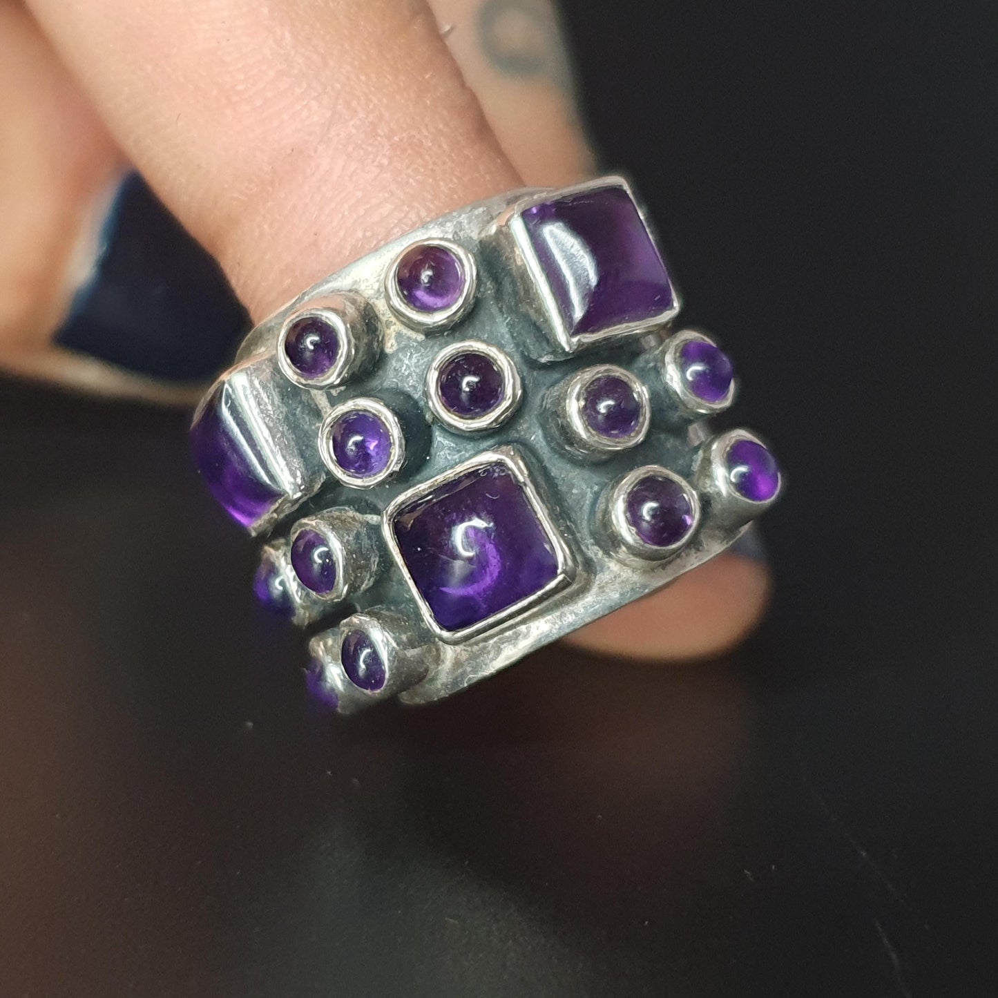 Stunning Multi-stone Amethyst Gemstone Ring In Sterling Silver, Chunky Jewellery, Unique Handcrafted Gift's, 925,K,Deep Purple Gemstone Ring