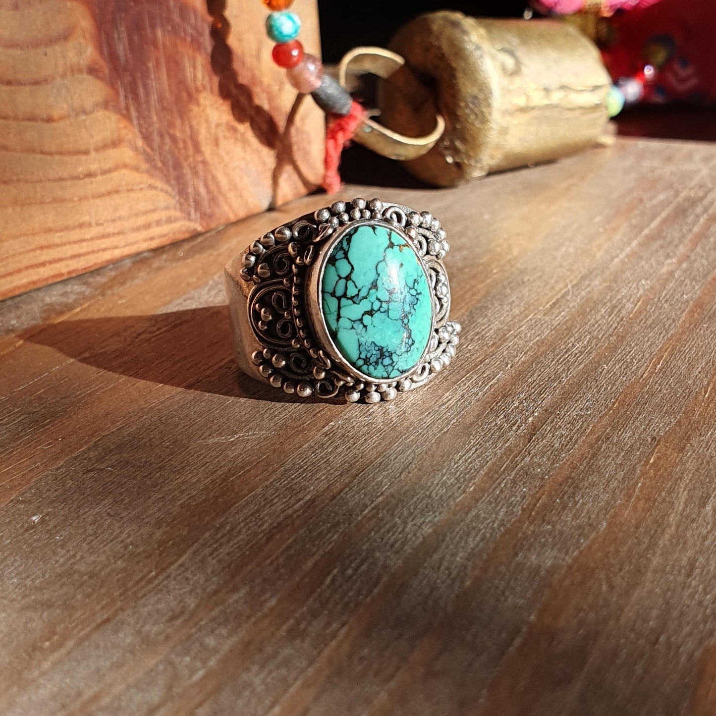 Ring,Vintage,Turquoise,Chunky,Sterling Silver,Suarti,Nepalese Tibetan Style,Antique,Statement,Unisex,Gifts, Filigree,Jewellery, UK T,925,