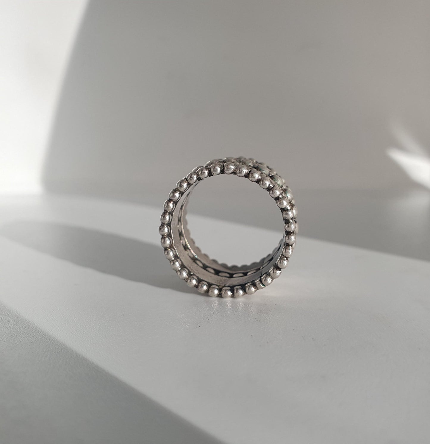 Studded Statement Ring in Solid Sterling Silver, Beaded Circular Oversized Thumb Rings,Handmade Jewelry Vintage Preloved Condition, 925 Gift