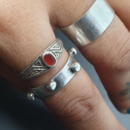 Dainty Aztec Engraved Carnelian Gemstone Ring, Stackable Sterling Silver Jewelry, Mens Rings,Vintage Retro Design, Berber African Morrocan