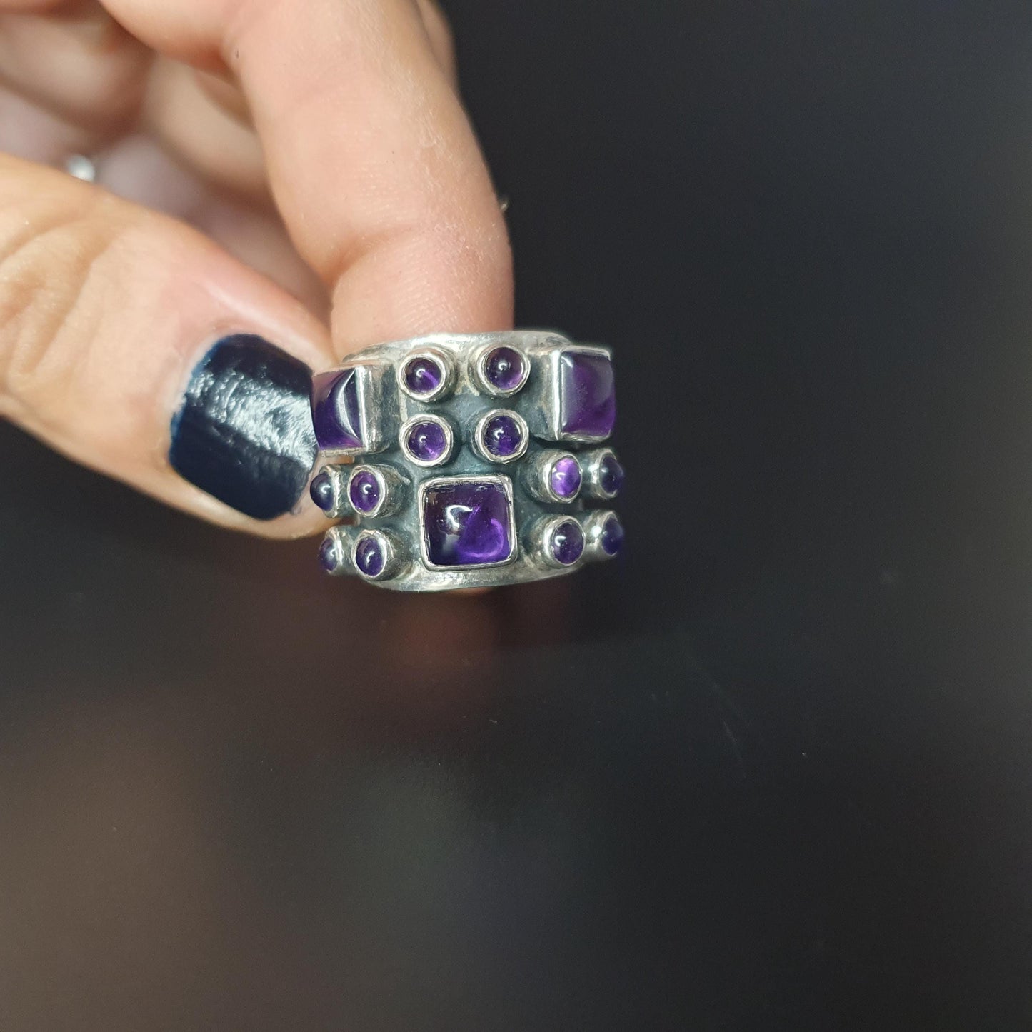 Stunning Multi-stone Amethyst Gemstone Ring In Sterling Silver, Chunky Jewellery, Unique Handcrafted Gift's, 925,K,Deep Purple Gemstone Ring