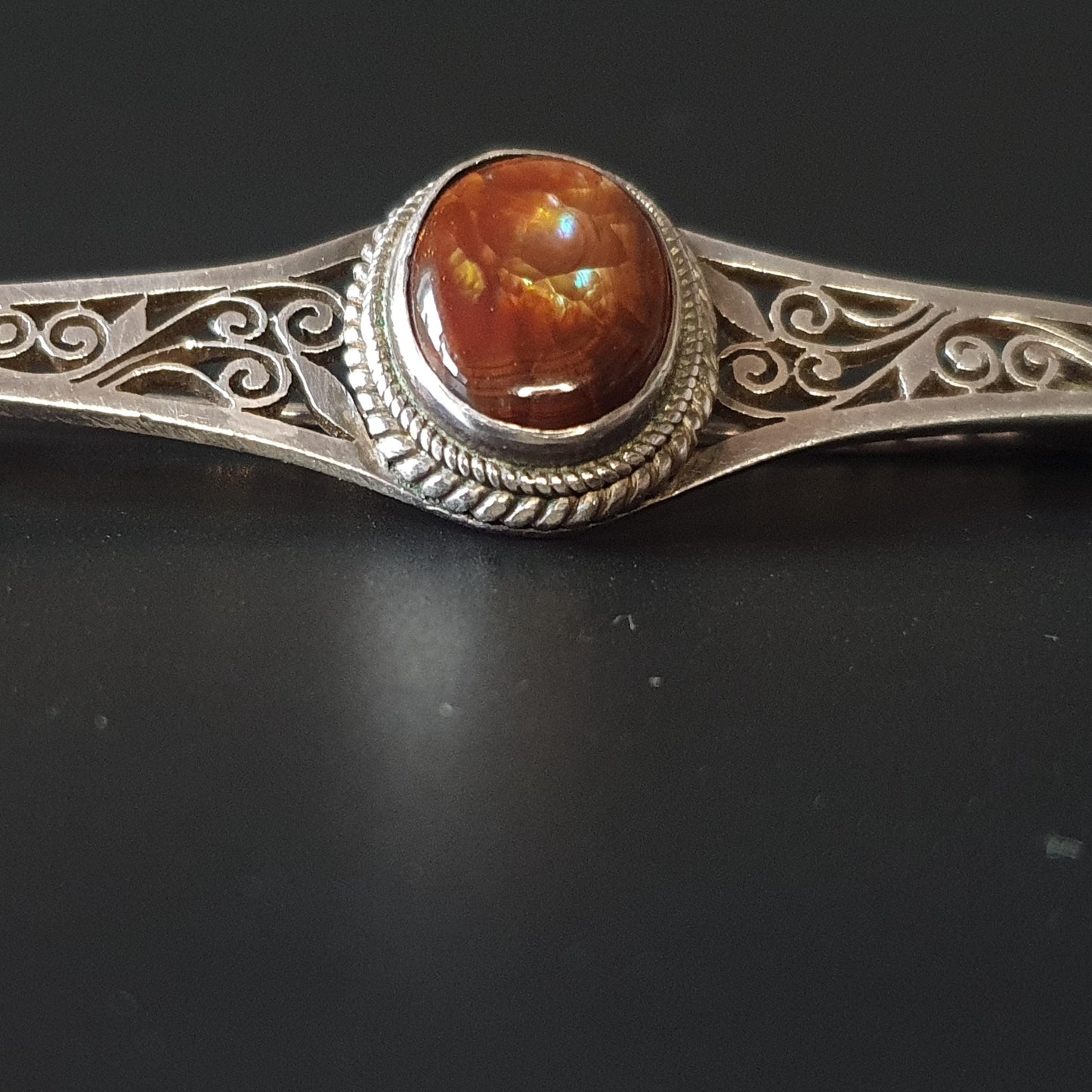 Stunning statement brooch, fire agate gemstones, ethereal colours, multi use jewellery, handmade vintage sterling silver jewellery, gifts