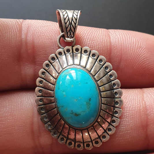 Turquoise Navajo signed,pendant,blue,oval gemstone