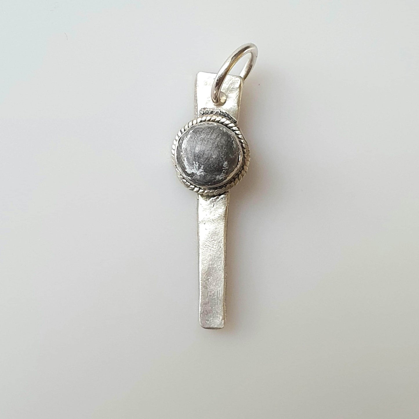 Unique Quirky Strange Pendant with a Grey Bead, Solid Sterling Silver Stamped Lightweight Design, Upcycled Vegan Recycled Jewelry, Charms